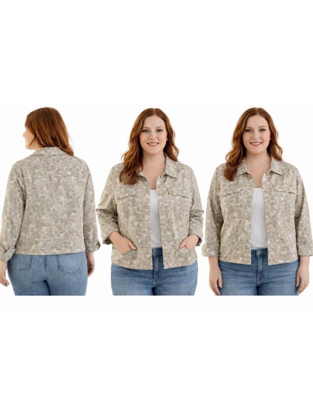 Lemon Grass Studio Jacket XL Taupe Floral Jacquard Cropped Blazer Classic Preppy